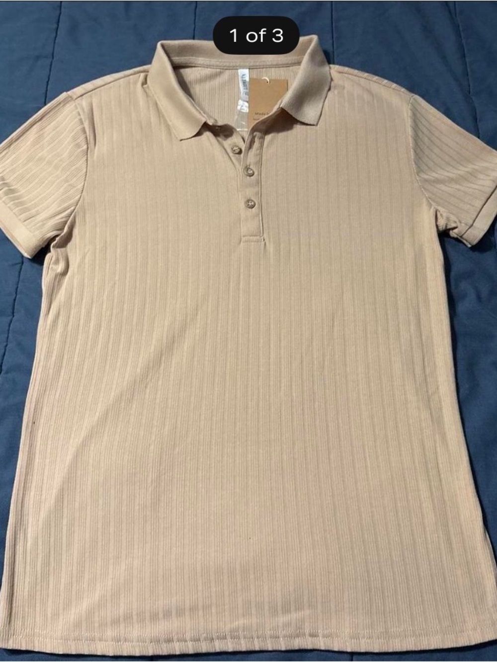 Men's Ribbed Short-Sleeve Polo in Beige
